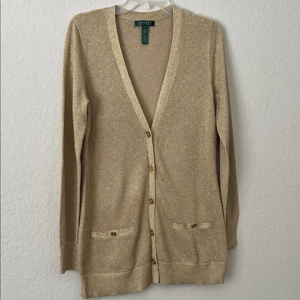 Like New! Lauren Ralph Lauren Metallic Gold Cardigan in Size L